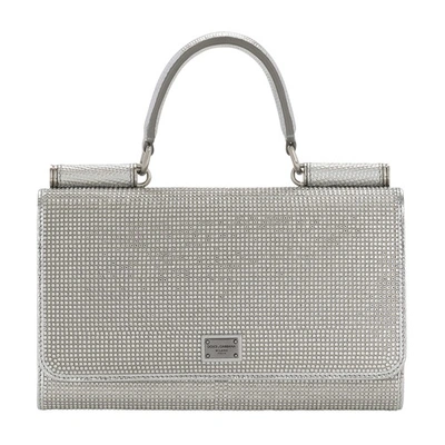 Shop Dolce & Gabbana Kim  Satin Phone Bag With Fusible Rhinestones In Crystal_pearl