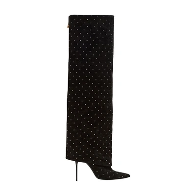Shop Balmain Ariel Suede And Crystal Boots In Black