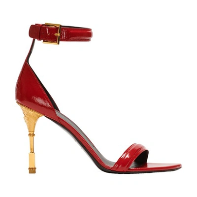 Shop Balmain Moneta Patent Leather Sandal In Red