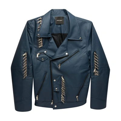 Shop Tokyo James Vegan Leather Cropped Biker Jacket In Navy
