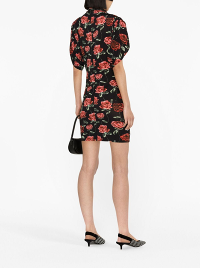 Shop Magda Butrym Floral-print Mock-neck Minidress In Black