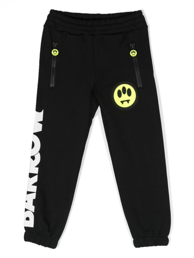 Shop Barrow Smiley-face Cotton Track Pants In Black