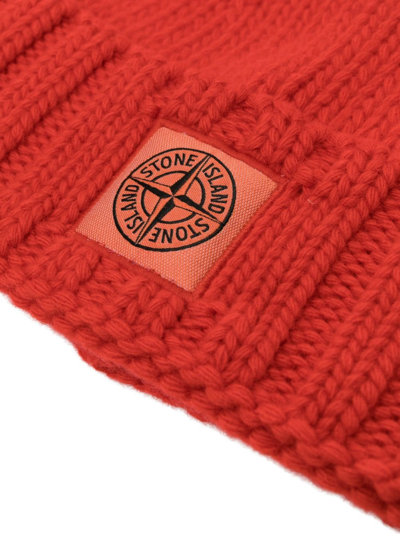 Shop Stone Island Logo-patch Turn-up Beanie In Red