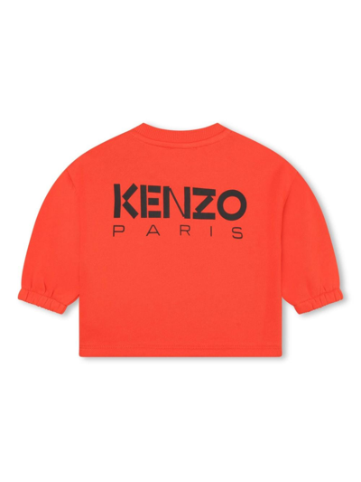 Shop Kenzo Floral-print Crew-neck Sweatshirt In Orange