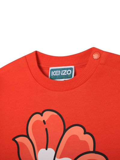 Shop Kenzo Floral-print Crew-neck Sweatshirt In Orange