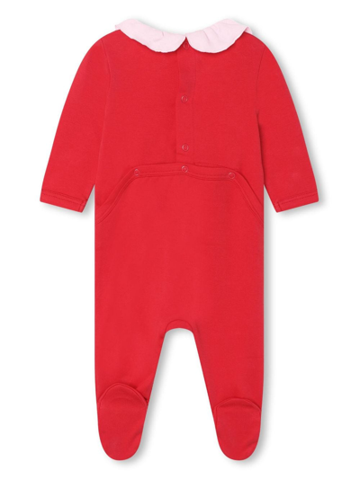 Shop Kenzo Logo-print Ruffled Babygrow In Red