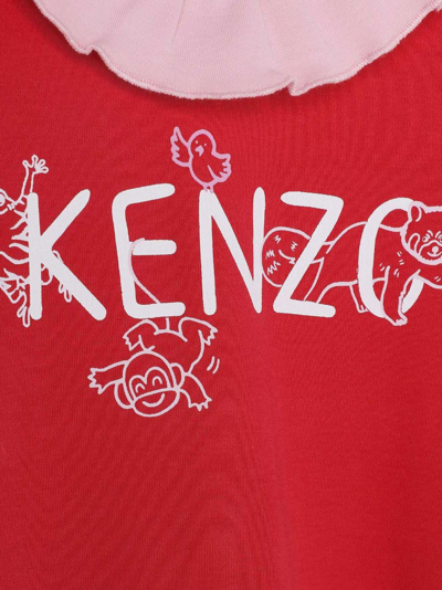 Shop Kenzo Logo-print Ruffled Babygrow In Red