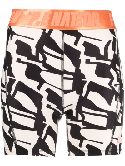 Shop P.e Nation Rockland Abstract-print Cycling Shorts In Neutrals