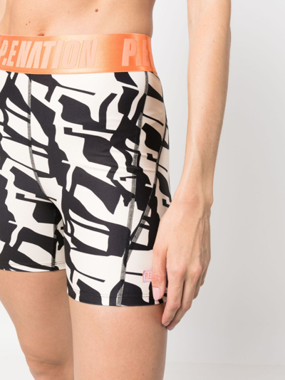 Shop P.e Nation Rockland Abstract-print Cycling Shorts In Neutrals