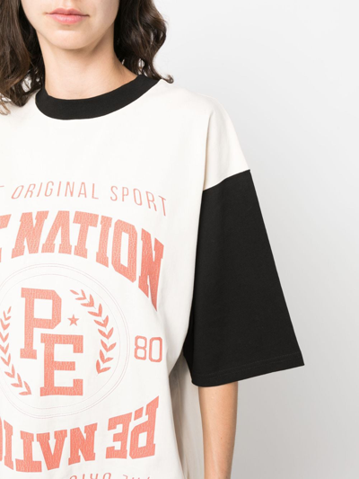 Shop P.e Nation Sideout Logo-print Cotton T-shirt In Neutrals