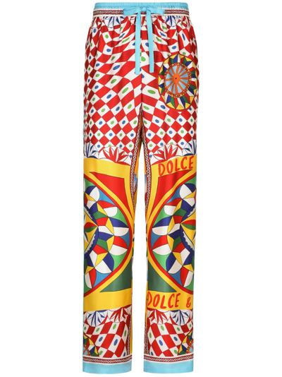 Shop Dolce & Gabbana Geometric-pattern Straight-leg Trousers In Yellow