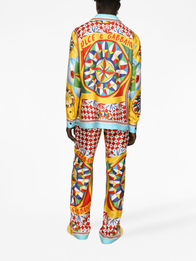 Shop Dolce & Gabbana Geometric-pattern Straight-leg Trousers In Yellow