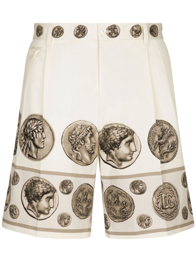 Shop Dolce & Gabbana Coin-print Tailored Shorts In Neutrals