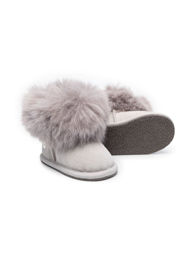 Shop Monnalisa Fur-trim Detail Ankle Boots In Grey