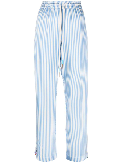 Shop Mira Mikati X Javier Calleja Striped Satin Trousers In Blue