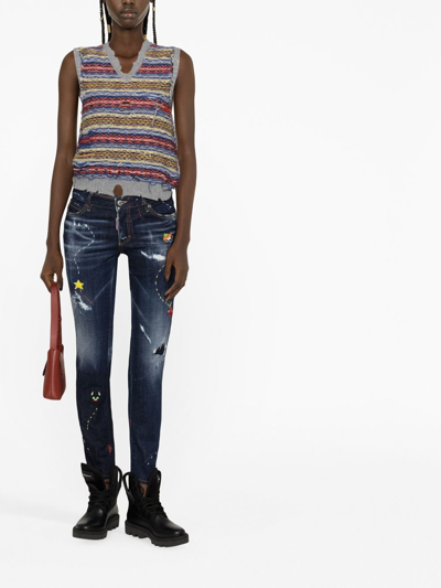 Dsquared2 Low-rise Embroidered Skinny Jeans In Blue