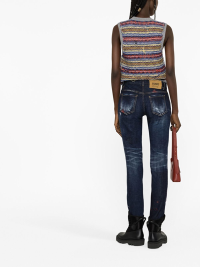 Dsquared2 Low-rise Embroidered Skinny Jeans In Blue