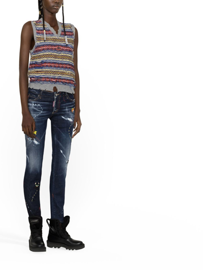 Dsquared2 Low-rise Embroidered Skinny Jeans In Blue
