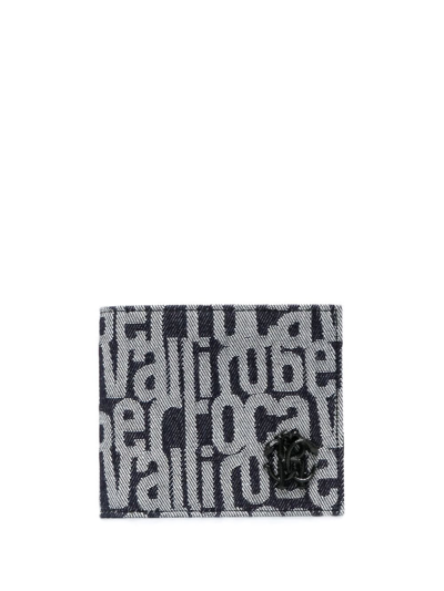Shop Roberto Cavalli Logo-print Denim Wallet In Blue