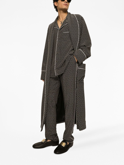 Dolce & Gabbana Logo-print Silk Robe In Black