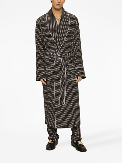 Dolce & Gabbana Logo-print Silk Robe In Black