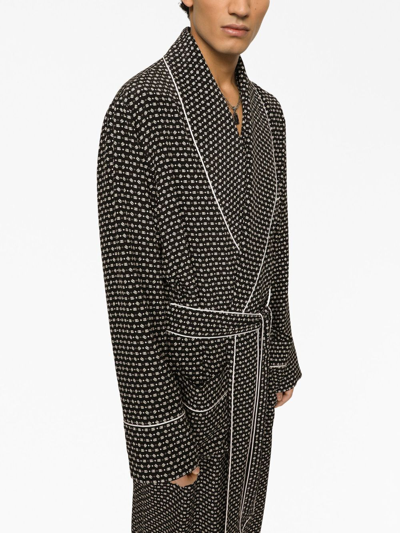 Dolce & Gabbana Logo-print Silk Robe In Black