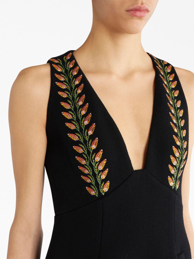 Shop Etro Floral-embroidery Sleeveless Dress In Black