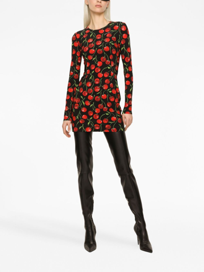 Shop Dolce & Gabbana Cherry-print Minidress In Black