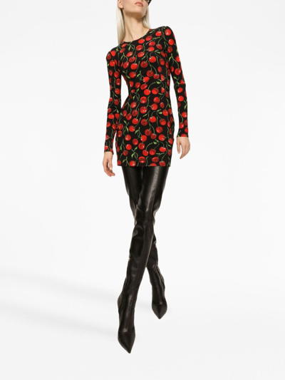 Shop Dolce & Gabbana Cherry-print Minidress In Black