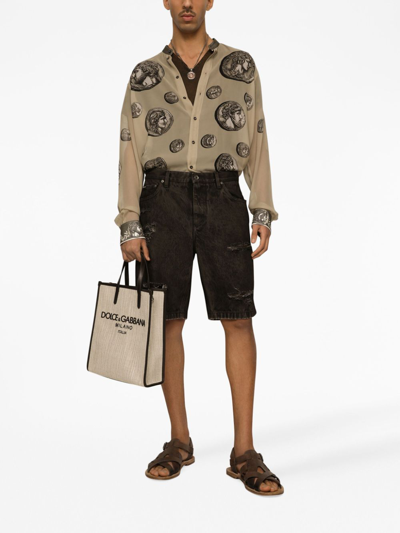 Shop Dolce & Gabbana Monete-print Silk Shirt In Brown