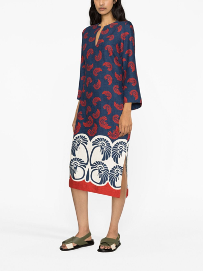 Shop La Doublej Monogram-pattern Midi Dress In Blue