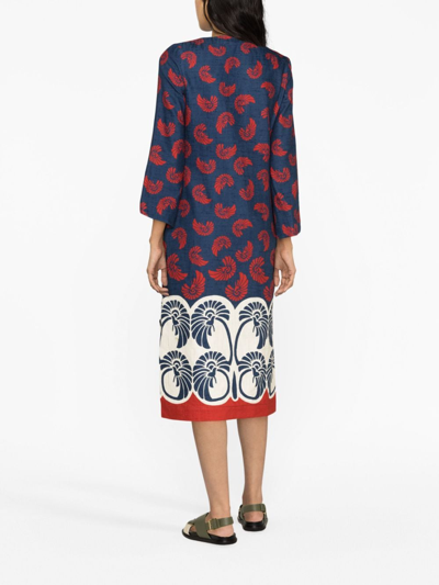 Shop La Doublej Monogram-pattern Midi Dress In Blue