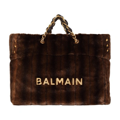 Shop Balmain 1945 Soft Faux Fur Tote Bag In Brown
