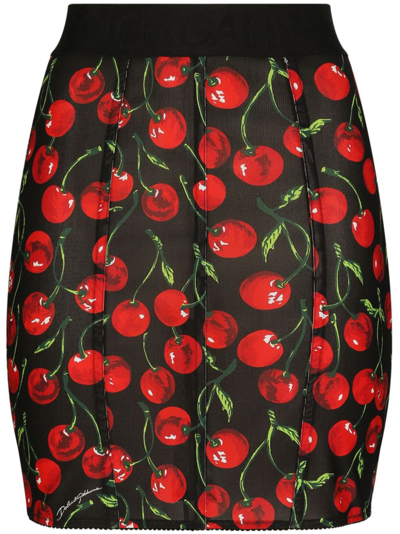 Shop Dolce & Gabbana Black Cherry-print Mini Skirt