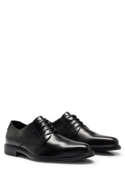 Shop Hugo Derby Shoes In Nappa Leather With Embossed Logo In Black
