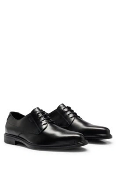 Hugo Boss Derby Shoes In Nappa Leather With Embossed Logo In Black