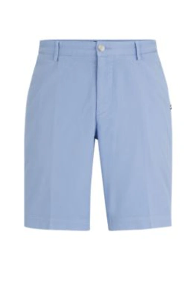 Shop Hugo Boss Slim-fit Shorts In Stretch-cotton Gabardine In Light Blue