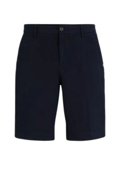 Shop Hugo Boss Slim-fit Shorts In Stretch-cotton Gabardine In Dark Blue