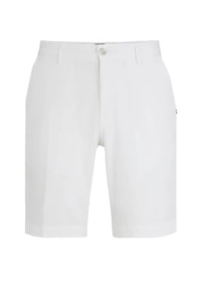 Shop Hugo Boss Slim-fit Shorts In Stretch-cotton Gabardine In White