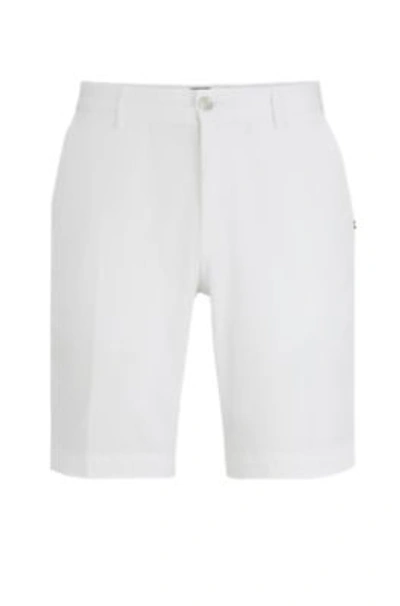 Hugo Boss Slim-fit Shorts In Stretch-cotton Gabardine In White