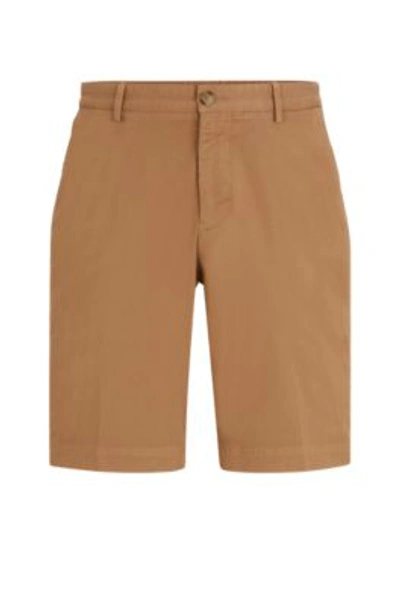 Shop Hugo Boss Slim-fit Shorts In Stretch-cotton Gabardine In Beige