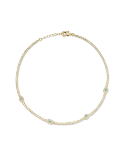 Shop Sphera Milano 14k Over Silver Synthetic Turquoise Cz Evil Eye Anklet