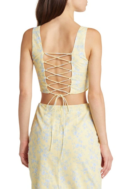 Yellow The Label Andie Linen Crop Tank In Butter Toile