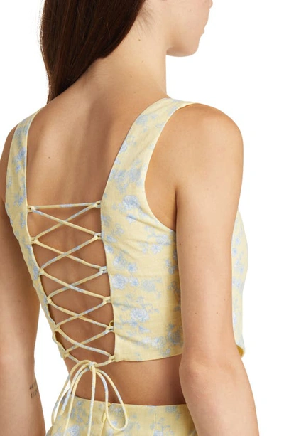 Yellow The Label Andie Linen Crop Tank In Butter Toile