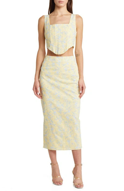 Yellow The Label Andie Linen Crop Tank In Butter Toile