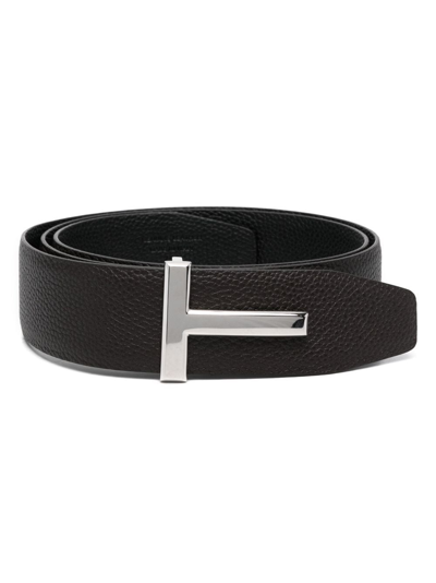 Shop Tom Ford T-buckle Reversible Leather Belt In Brown