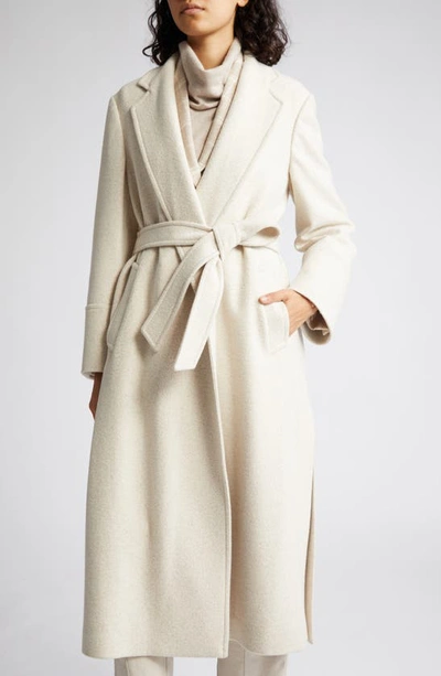 Shop Eleventy Belted Long Wool & Silk Coat In Sabbia