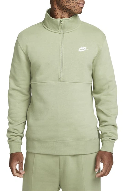 Shop Nike Sportswear Club Half-zip Pullover In Oil Green/ Oil Green/ White