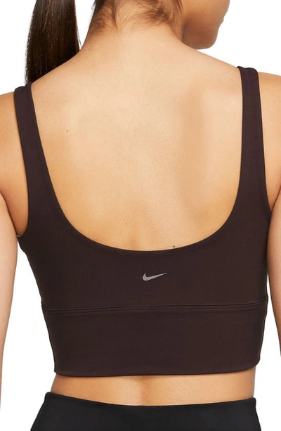 Shop Nike Alate Solo Dri-fit Longline Sports Bra In Earth/ White