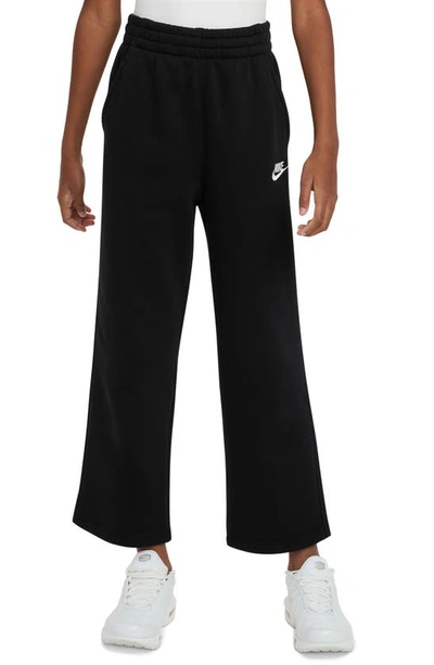 Shop Nike Kids' Sportswear Club Fleece Wide Leg Pants In Black/ Black/ White